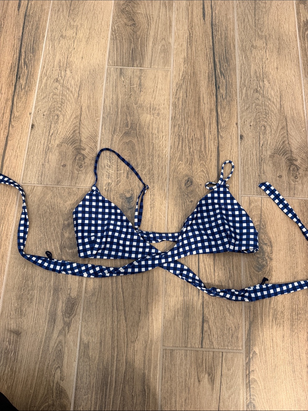 Show me your mumu Blue and White Gingham Triangle Bikini Top